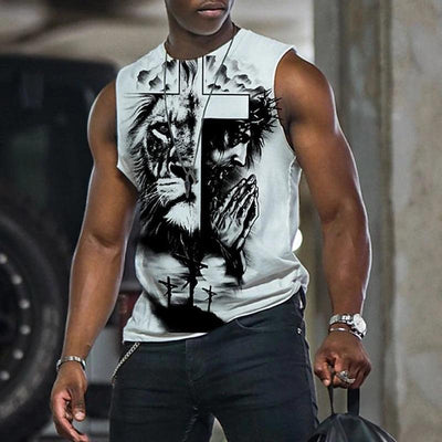 Men's Vest Cross Crew Graphics Sleeveless T-Shirt