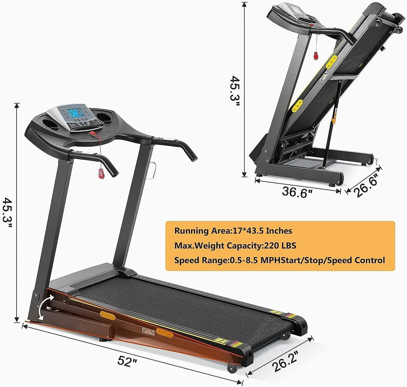 Treadmill with Auto Incline Folding Electric Running Machine
