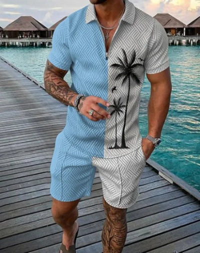 Fashion Summer Men's Tracksuit Short Sleeve Polo Shirt