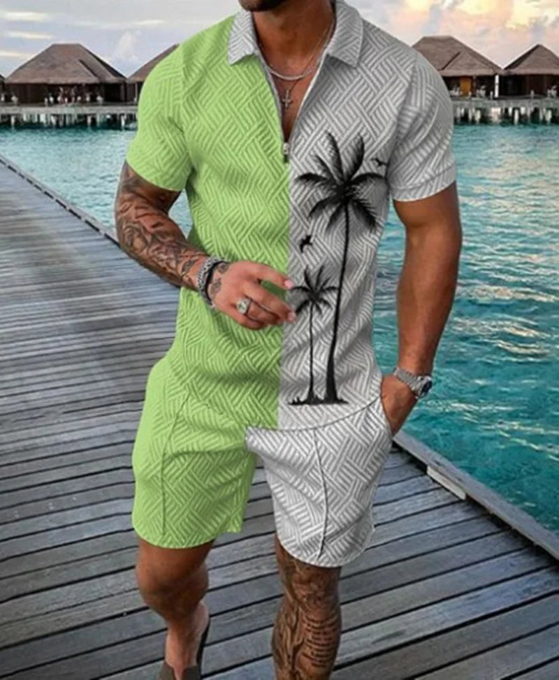 Fashion Summer Men's Tracksuit Short Sleeve Polo Shirt