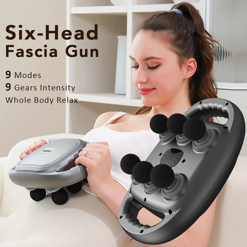 Six-head Fascia Gun Wireless Waist Back Massager High-Frequency Vibration Red Light Body Shoulder Muscle Relaxation Massage Gun