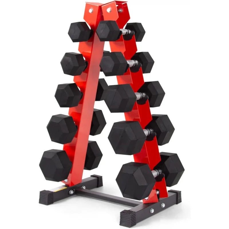 Rubber Hex Dumbbell Weight Set Rack