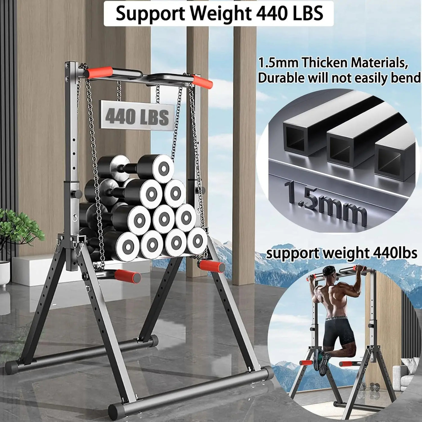 Foldable Power Tower Dip Station Pull Up Bar Station