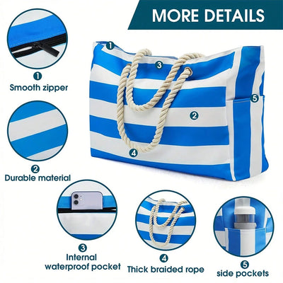 Striped Canvas Summer Beach Bag