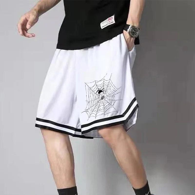 Men's Sports Pants Spider Web Printed Casual Shorts