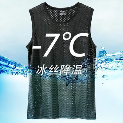 Men's Ice Silk Mesh Tank Tops Gym Stringer Transparent Bodybuilding Sleeveless Shirt Fitness Vest Male mesh Muscle Singlets