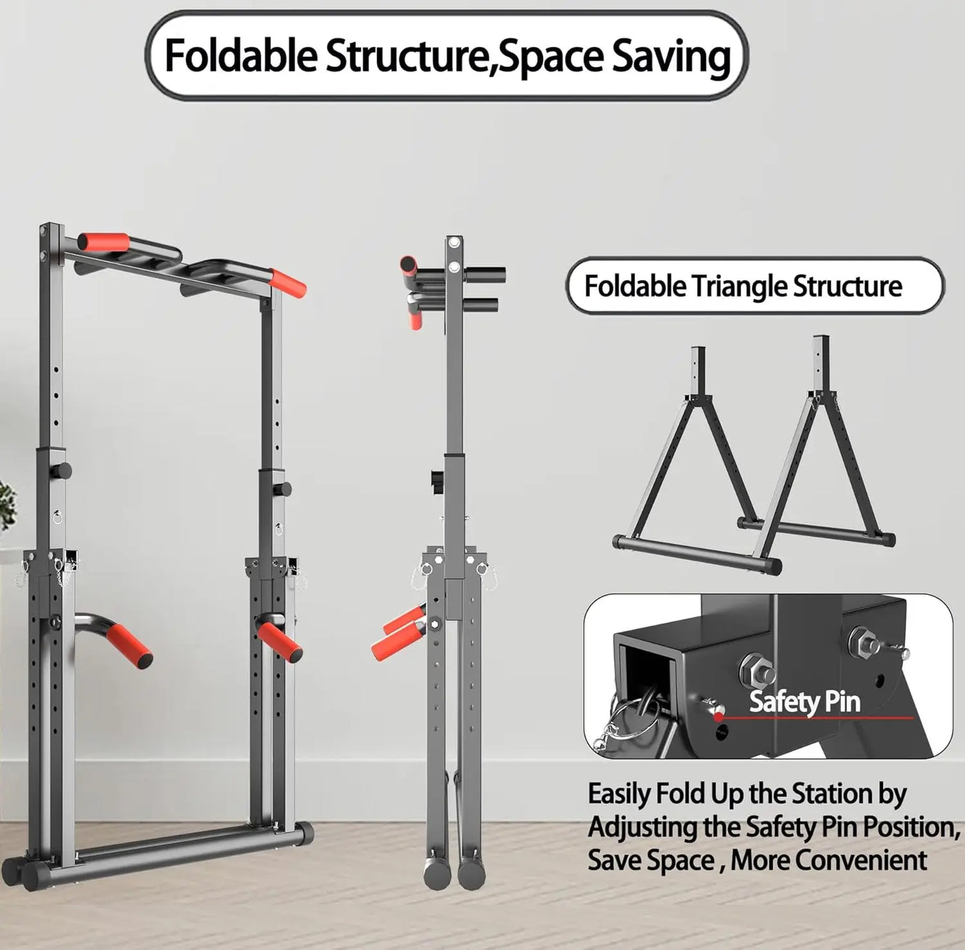 Foldable Power Tower Dip Station Pull Up Bar Station