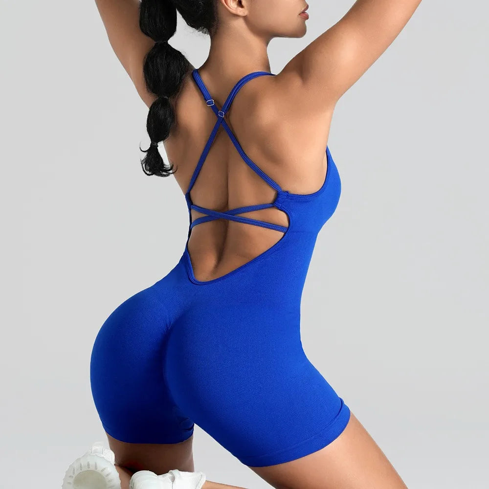 Backless One Piece fitness Jumpsuit With Pads