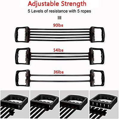 Chest Expander with 5 Removable Resistance Bands for Pilates, Push Ups, and Muscle Training - Strengthen