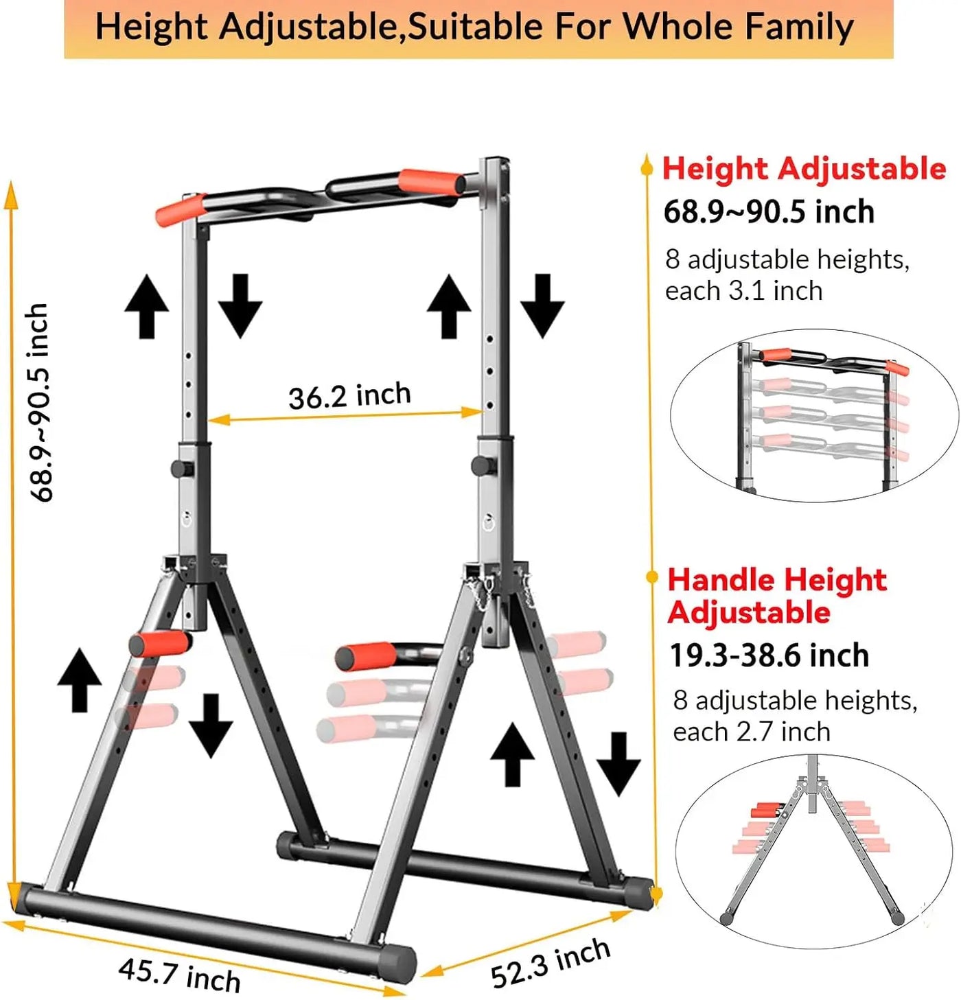 Foldable Power Tower Dip Station Pull Up Bar Station