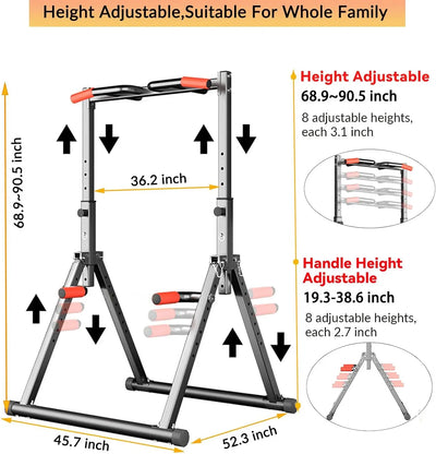 Foldable Power Tower Dip Station Pull Up Bar Station