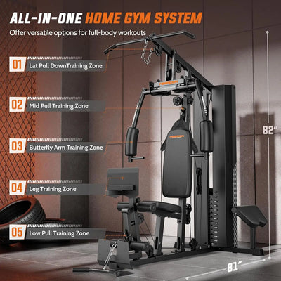 Gym with 154LBS Weight Stack, Multi Exercise Equipment with Leg Press