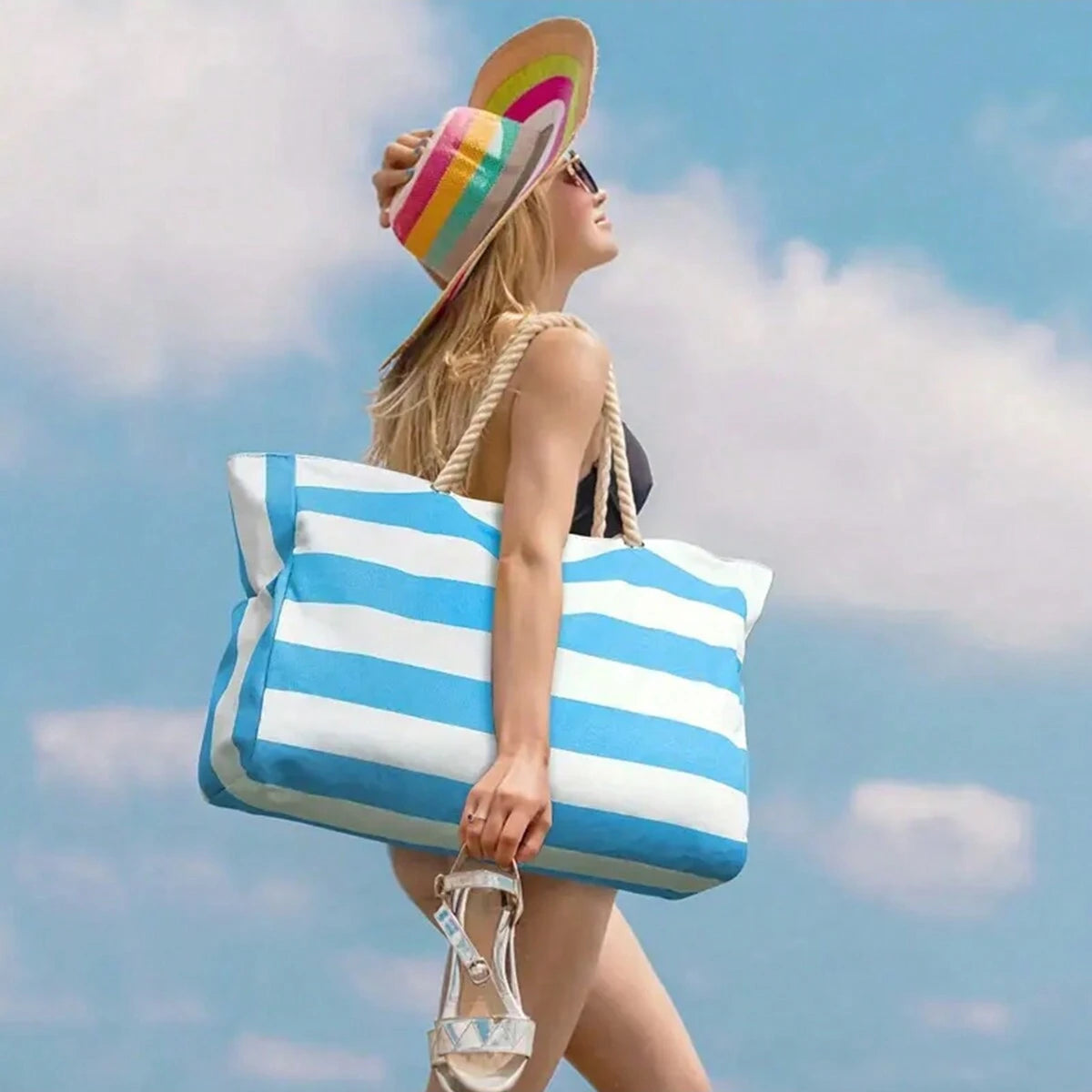 Striped Canvas Summer Beach Bag