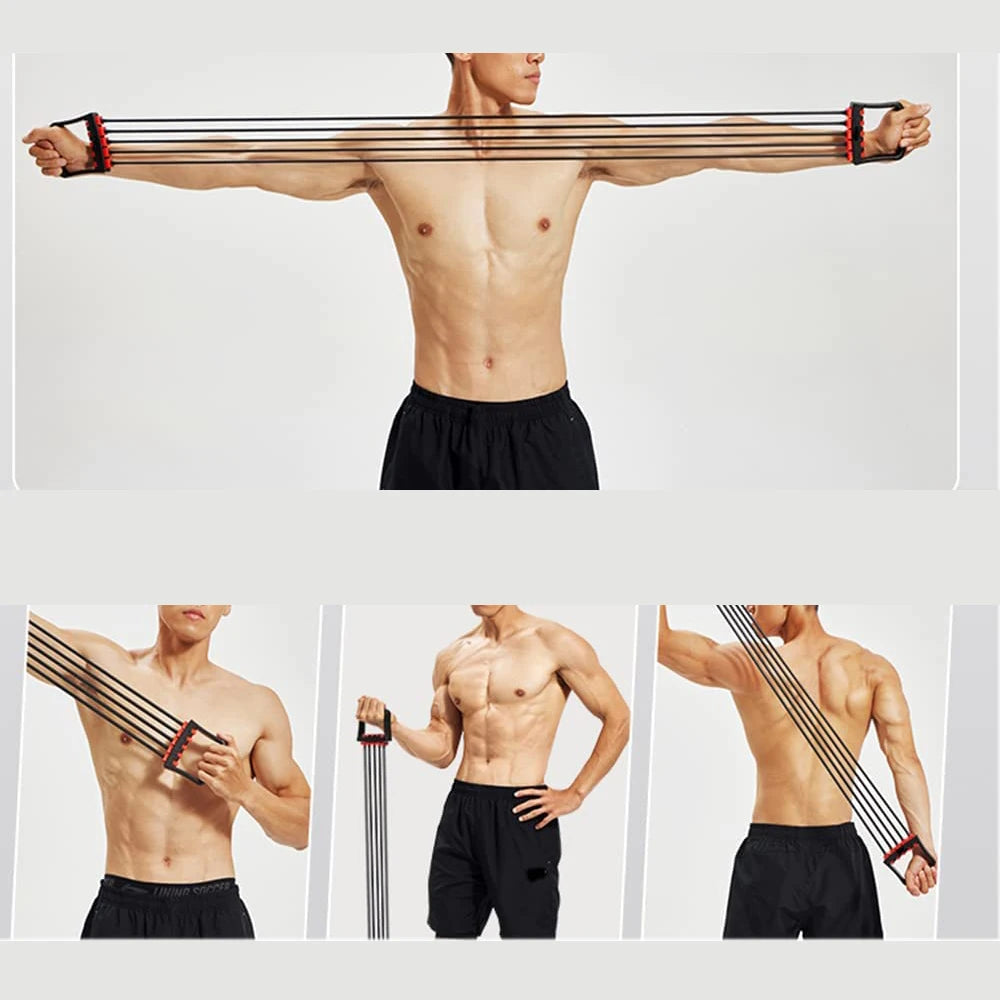 Chest Expander with 5 Removable Resistance Bands for Pilates, Push Ups, and Muscle Training - Strengthen